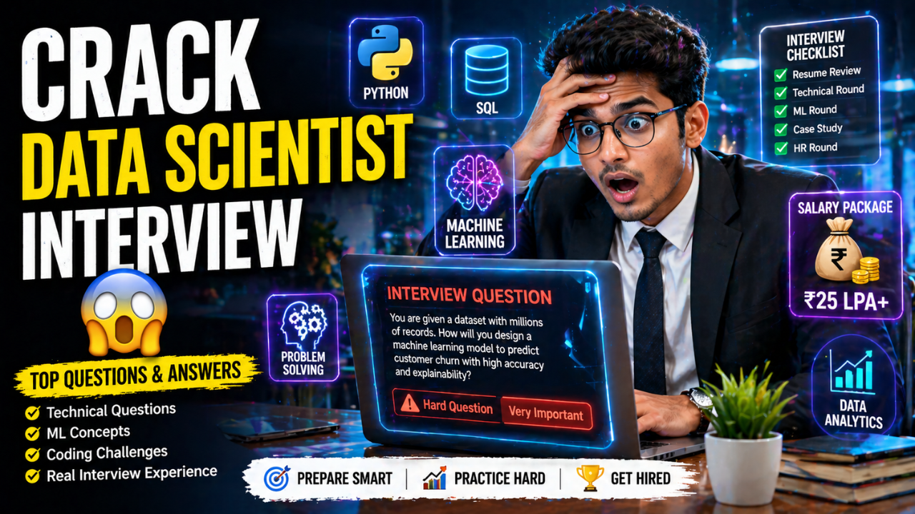 Top Data Scientist Interview Questions for Freshers with Answers (Basics, Intermediate, Advanced + Hands-On)